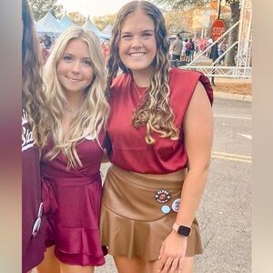 DO+BE Brown Faux Leather Ruffle Hem Mini Skirt